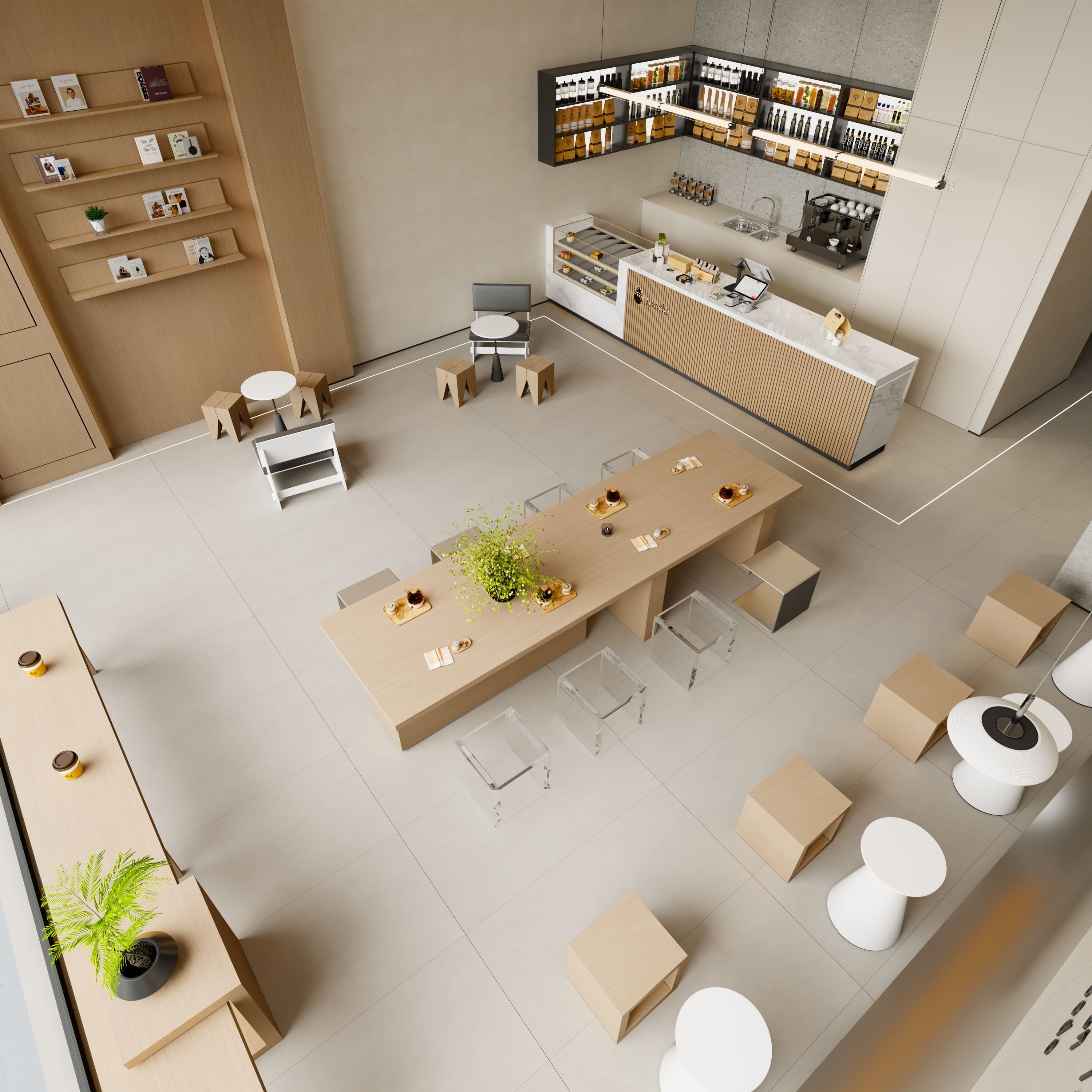 Modern Minimalist Coffee Bar Furniture Set – Custom Designed Bar Counter, Display Shelves & Seating (3) - MINGSUN