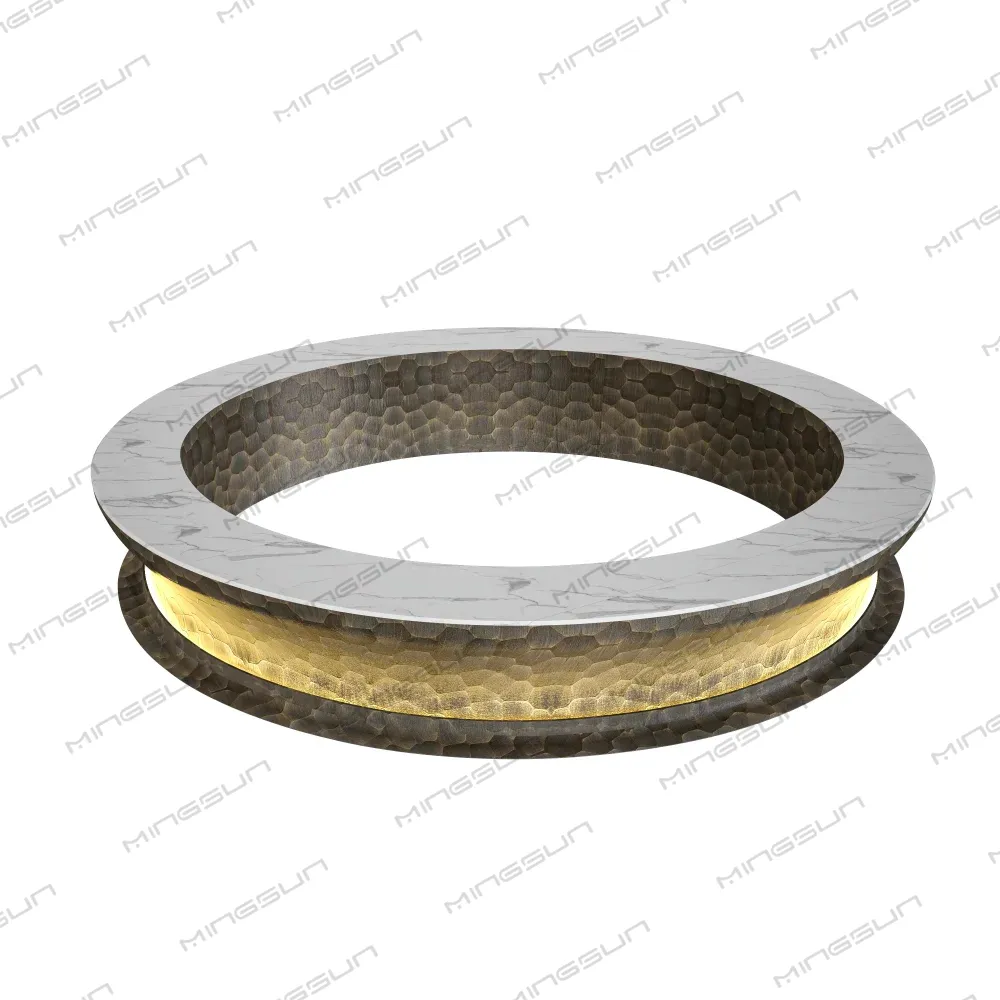 Round textured table with a marble top and glowing interior light. - MINGSUN Round textured table with a marble top and glowing interior light. - MINGSUN