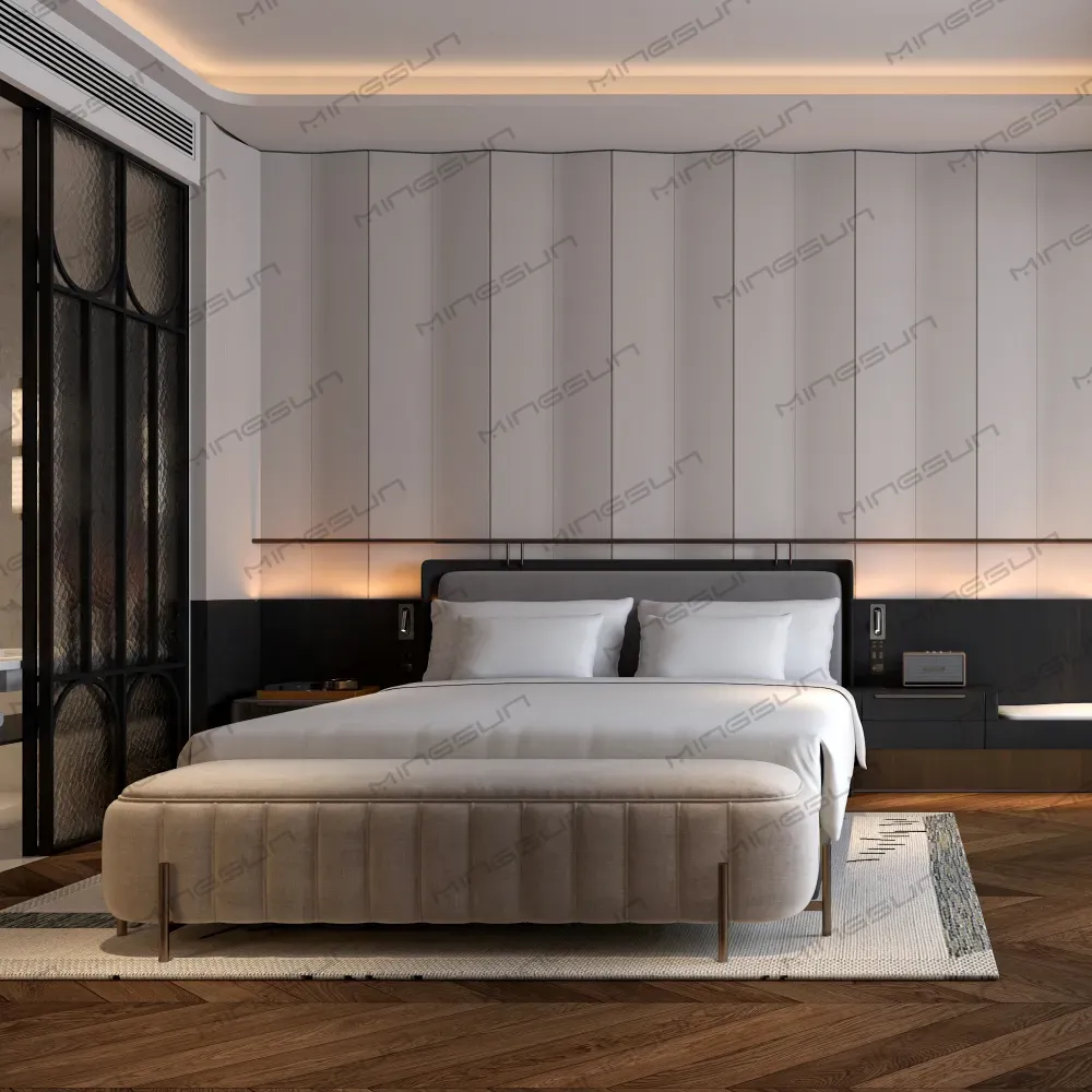 beige-bed-end-bench-in-luxury-hotel-suite-contemporary-style - MINGSUN beige-bed-end-bench-in-luxury-hotel-suite-contemporary-style - MINGSUN