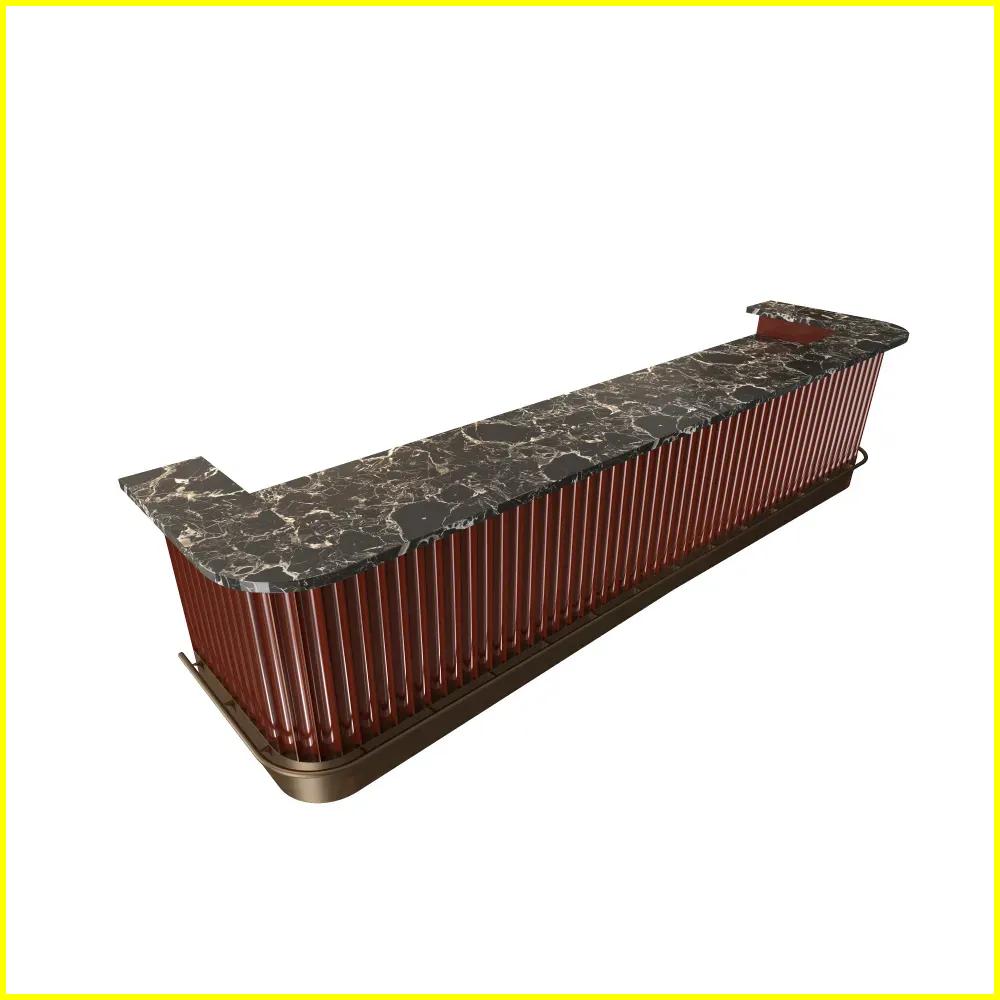 bespoke l shaped marble bar desk with corrugated metal texture for high end boutique hotel bars and resort lounges - MINGSUN