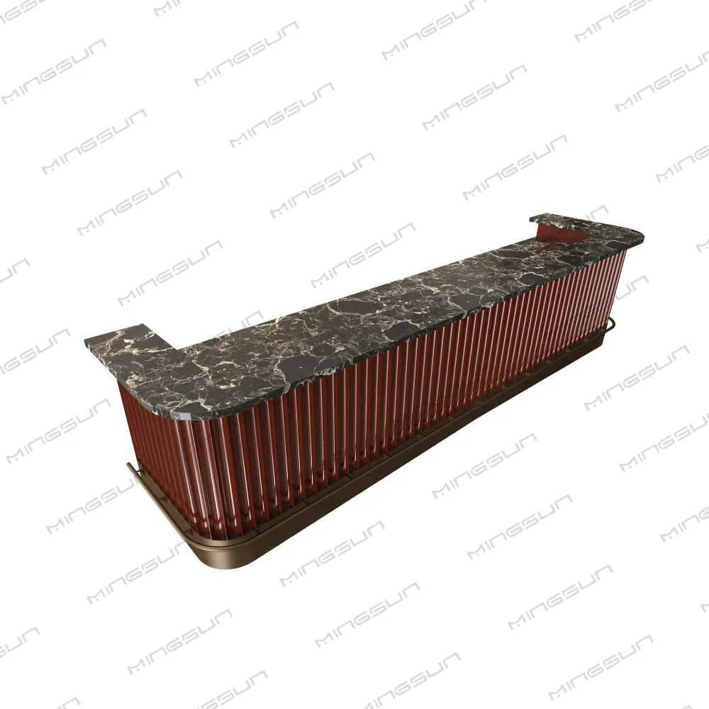 bespoke l shaped marble bar desk with corrugated metal texture for high end boutique hotel bars and resort lounges - MINGSUN bespoke l shaped marble bar desk with corrugated metal texture for high end boutique hotel bars and resort lounges - MINGSUN