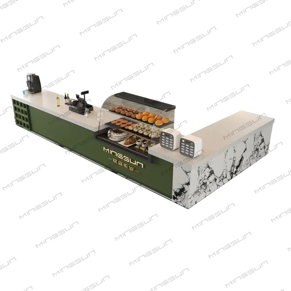 طاولة استقبال مصممة خصيصاً من الرخام والخشب مع واجهة عرض مدمجة للمعجنات، مناسبة لردهات الفنادق الفاخرة - مينغسون طاولة استقبال مصممة خصيصاً من الرخام والخشب مع واجهة عرض مدمجة للمعجنات، مناسبة لردهات الفنادق الفاخرة - مينغسون