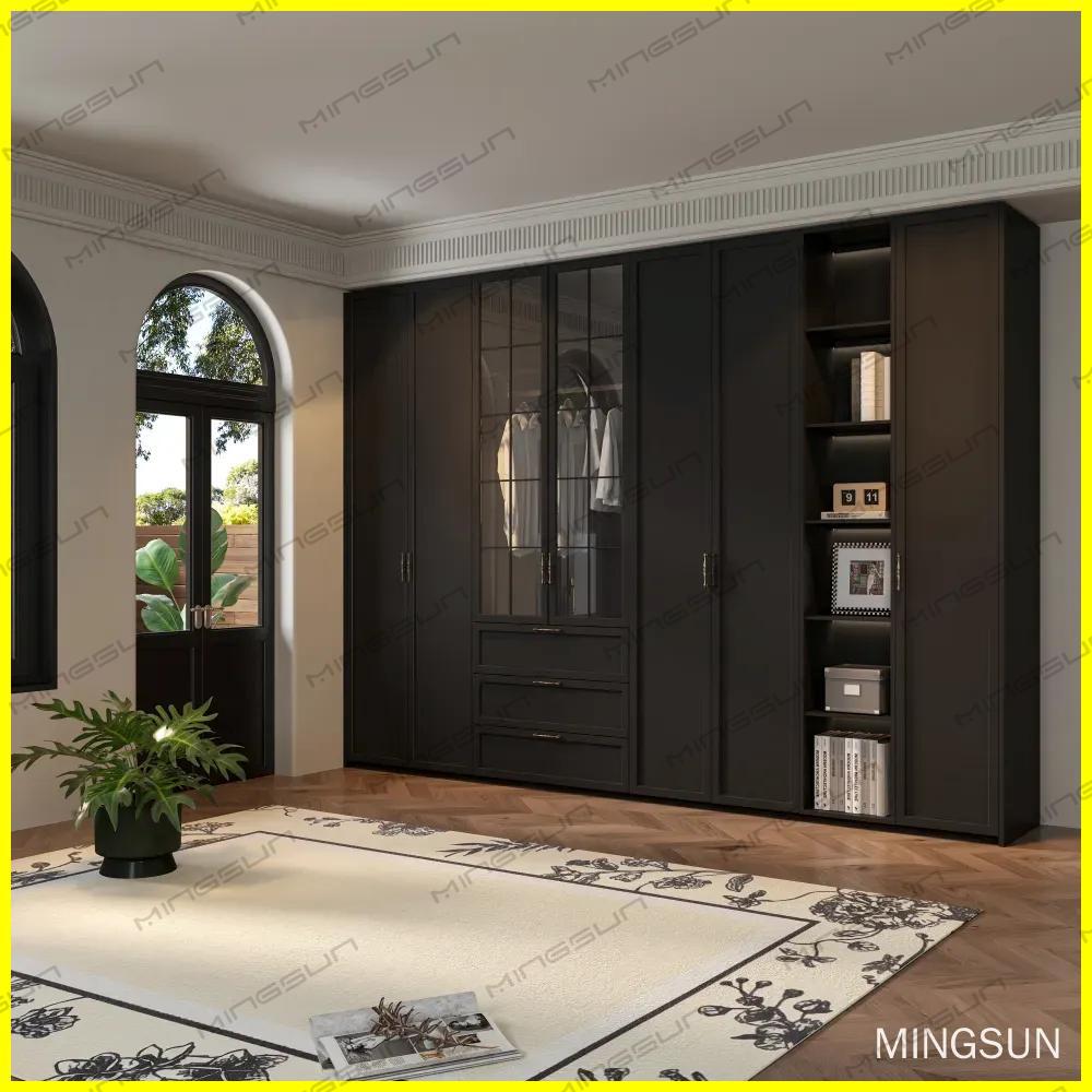 bespoke matte black full wall wardrobe system for luxury master bedroom suite - MINGSUN