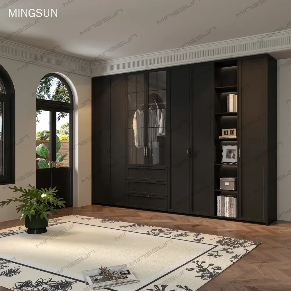 bespoke matte black full wall wardrobe system for luxury master bedroom suite - MINGSUN