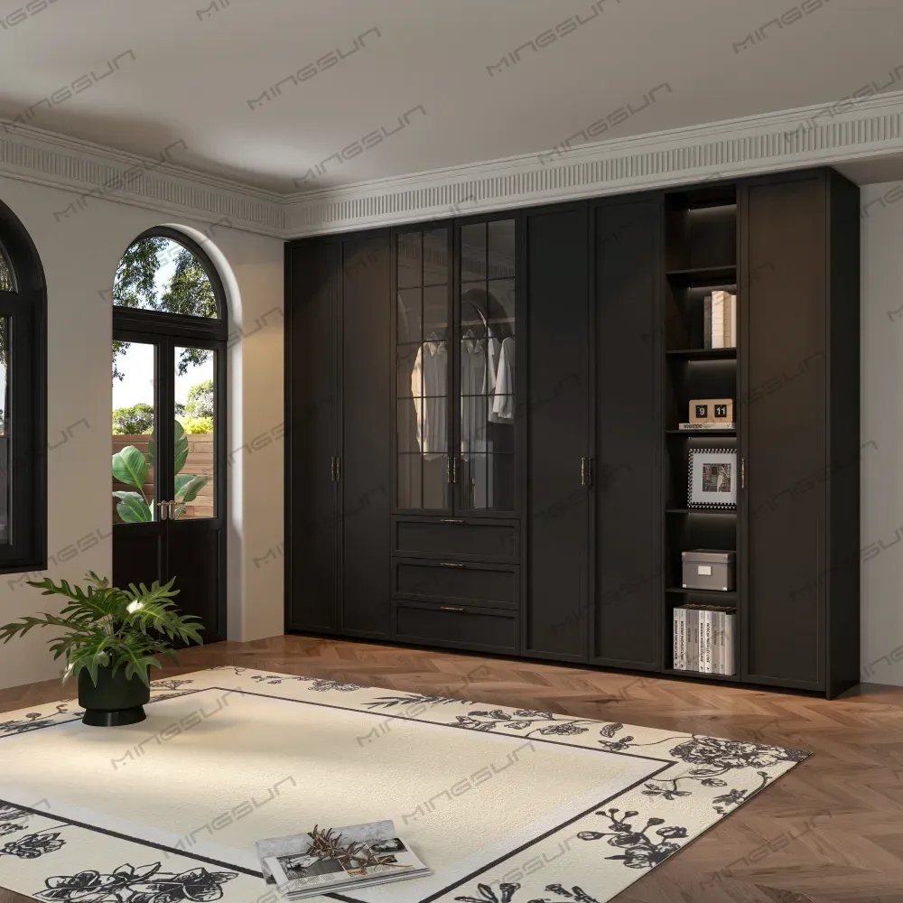 bespoke matte black full wall wardrobe system for luxury master bedroom suite - MINGSUN bespoke matte black full wall wardrobe system for luxury master bedroom suite - MINGSUN
