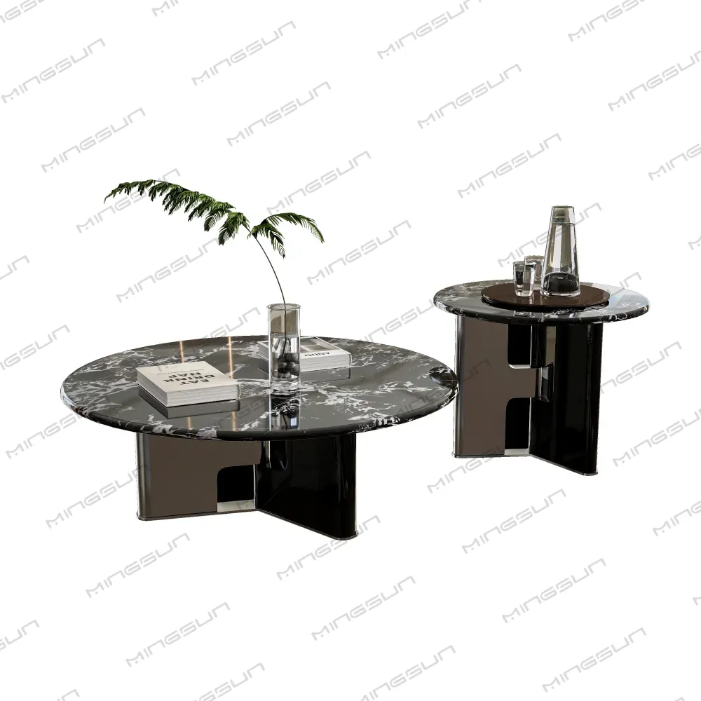 black-marble-coffee-table-set-glossy-finish-hotel-lounge - MINGSUN black-marble-coffee-table-set-glossy-finish-hotel-lounge - MINGSUN