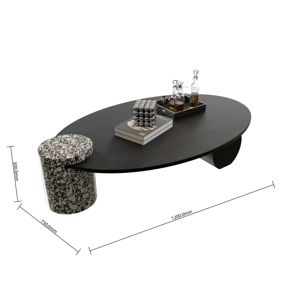 black-oval-coffee-table-with-terrazzo-stool-hotel-lounge