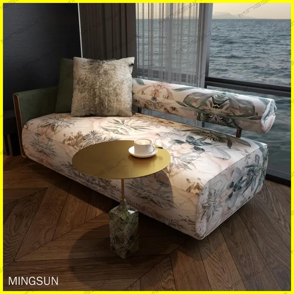 boutique-hotel-suite-chaise-lounge-side-table-scene-with-tropical-pattern-upholstery - MINGSUN