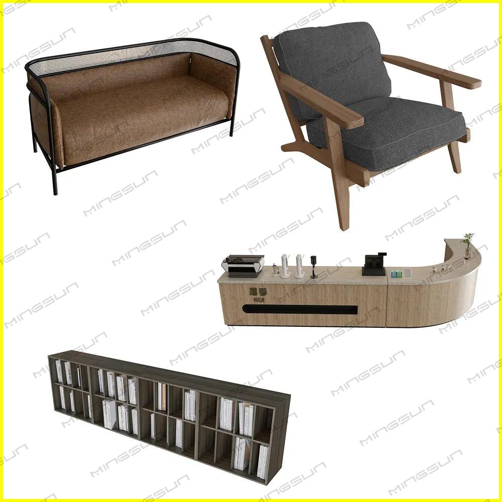coffee-shop-furniture-collection-modern-sofa-armchair-custom-counter-unit-and-bookshelf - MINGSUN