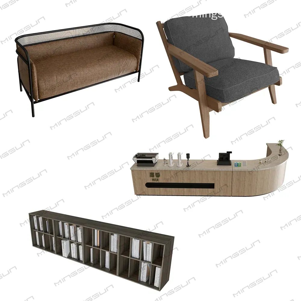 coffee-shop-furniture-collection-modern-sofa-armchair-custom-counter-unit-and-bookshelf - MINGSUN