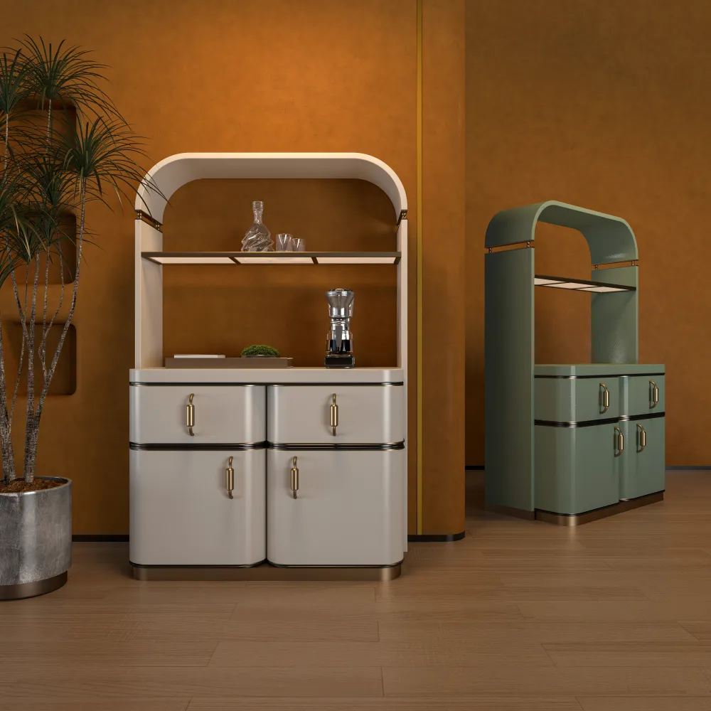 commercial coffee service counter with walnut fluted panels and marble top in a modern cafe shop interior - MINGSUN