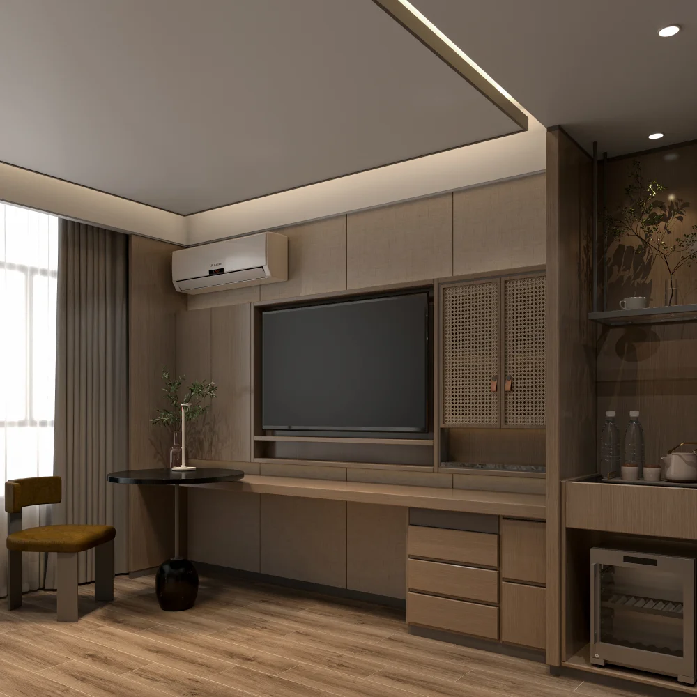 contemporary-bedroom-tv-wall-unit-with-integrated-desk-area-and-ambient-ceiling-lighting