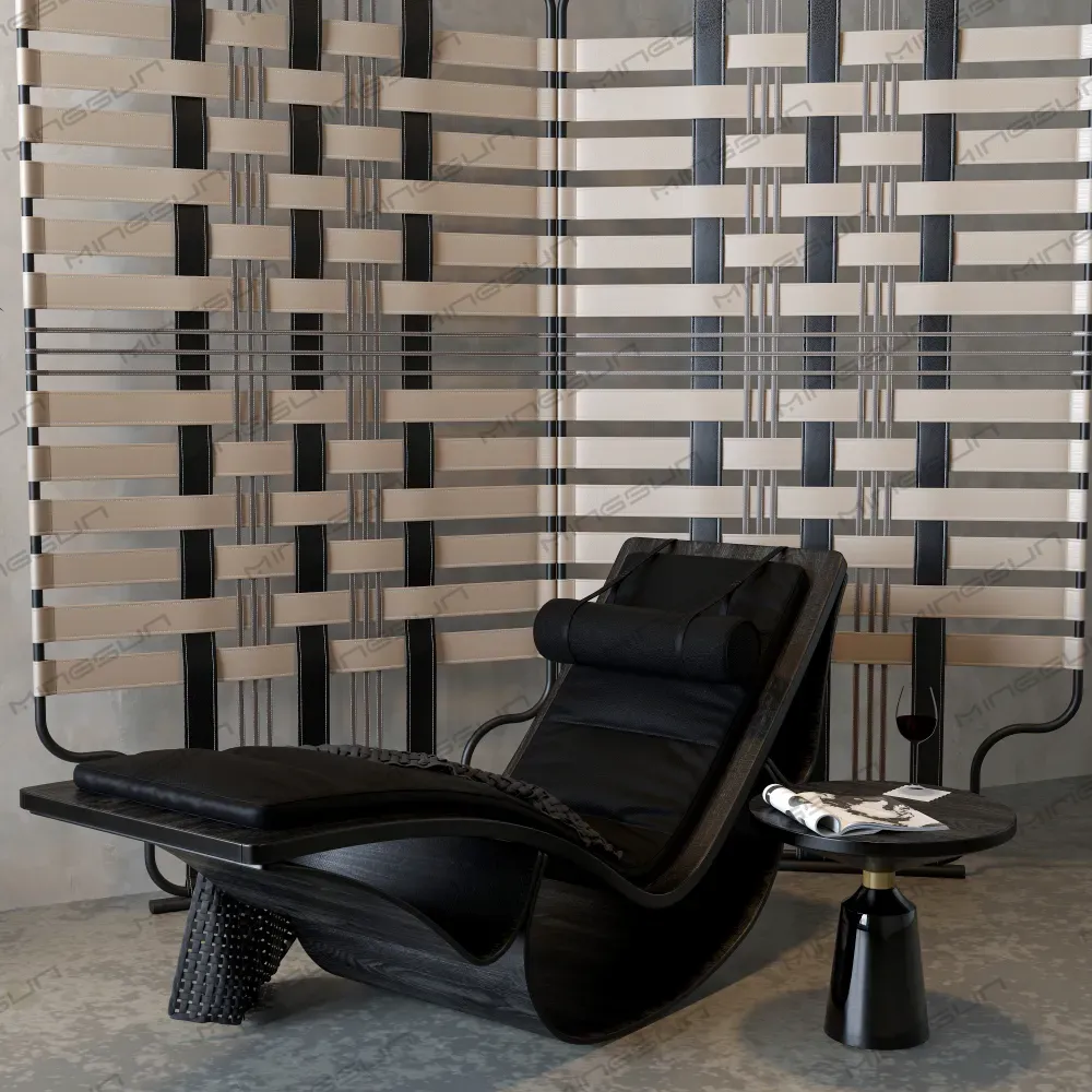 contemporary-hotel-lounge-area-with-black-leather-chaise-longue-and-decorative-room-divider - MINGSUN contemporary-hotel-lounge-area-with-black-leather-chaise-longue-and-decorative-room-divider - MINGSUN