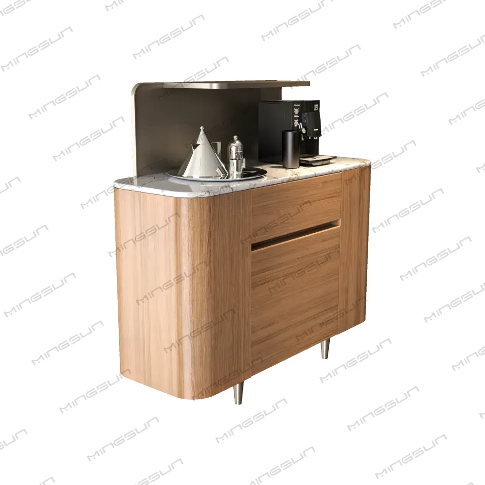 contemporary-hotel-minibar-with-integrated-coffee-machine-and-sleek-wood-design - MINGSUN