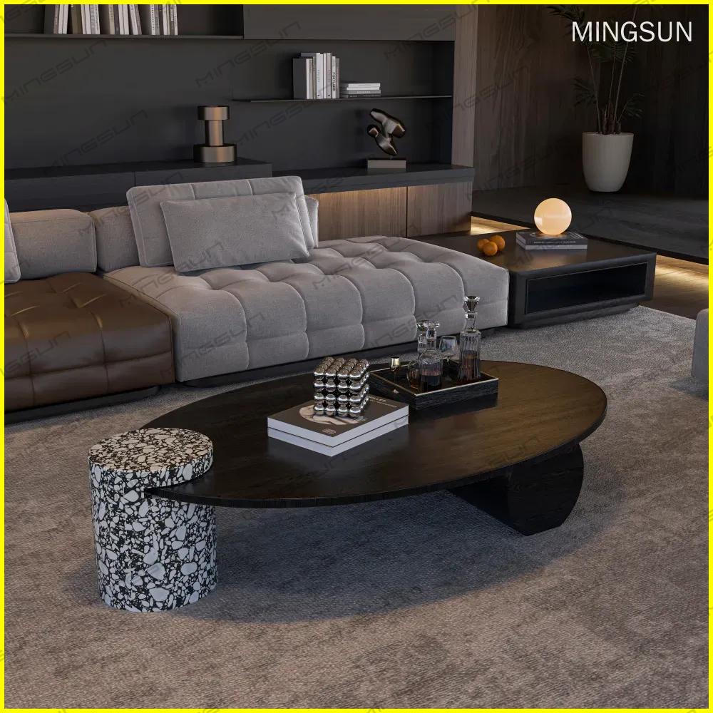 contemporary-living-room-with-black-oval-coffee-table - MINGSUN