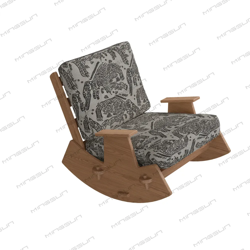 كرسي استرخاء عصري هزاز، إطار خشبي صلب مريح، قماش بنقشة فريدة، كرسي جلوس عالي الجودة - مينغسون كرسي استرخاء عصري هزاز، إطار خشبي صلب مريح، قماش بنقشة فريدة، كرسي جلوس عالي الجودة - مينغسون