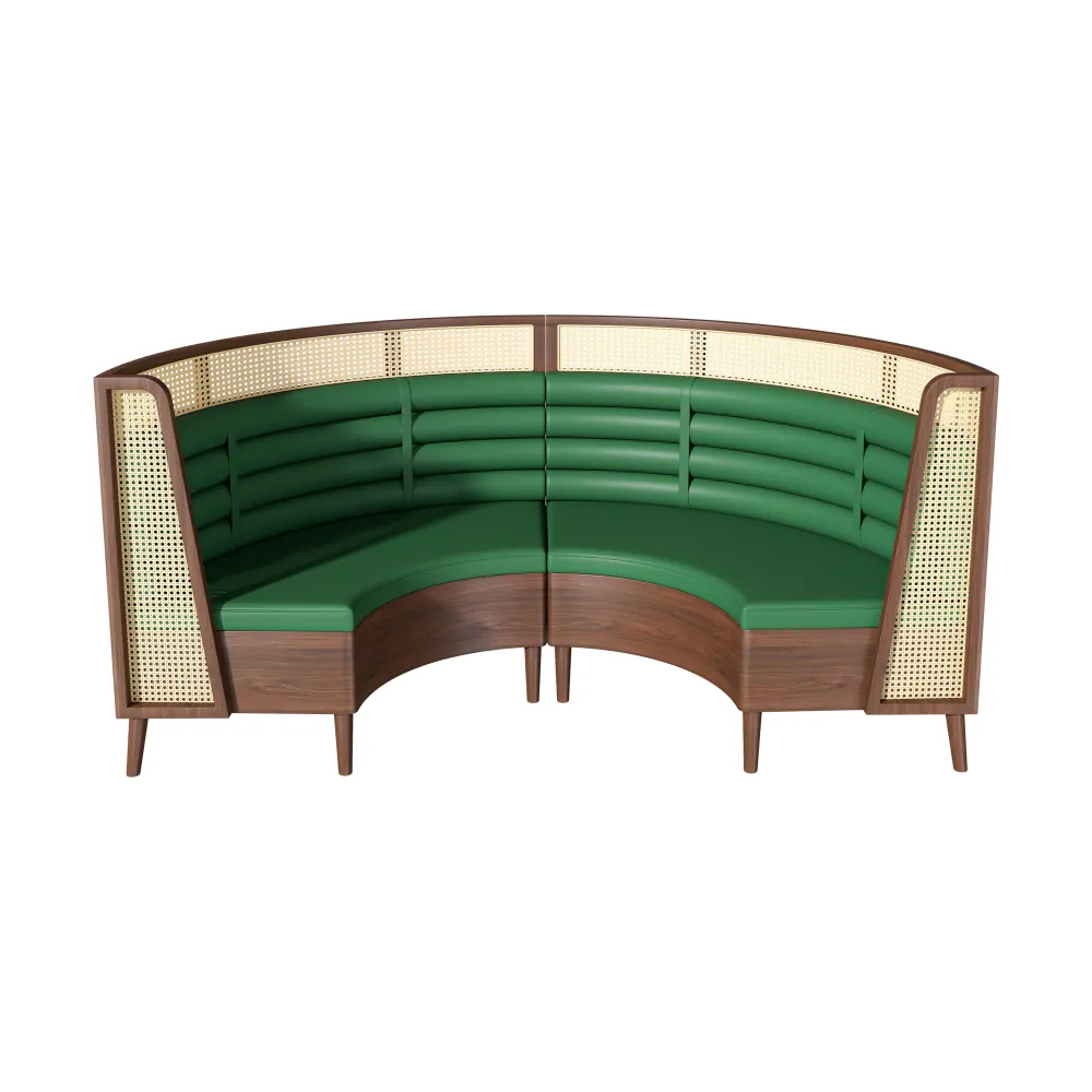 curved-restaurant-booth-sofa-dark-wood-frame-commercial-use