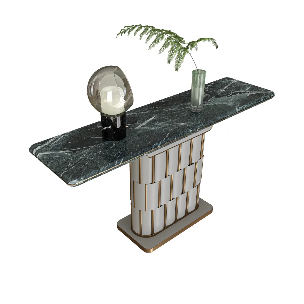 custom commercial furniture marble console table with brushed brass base for club house - MINGSUN