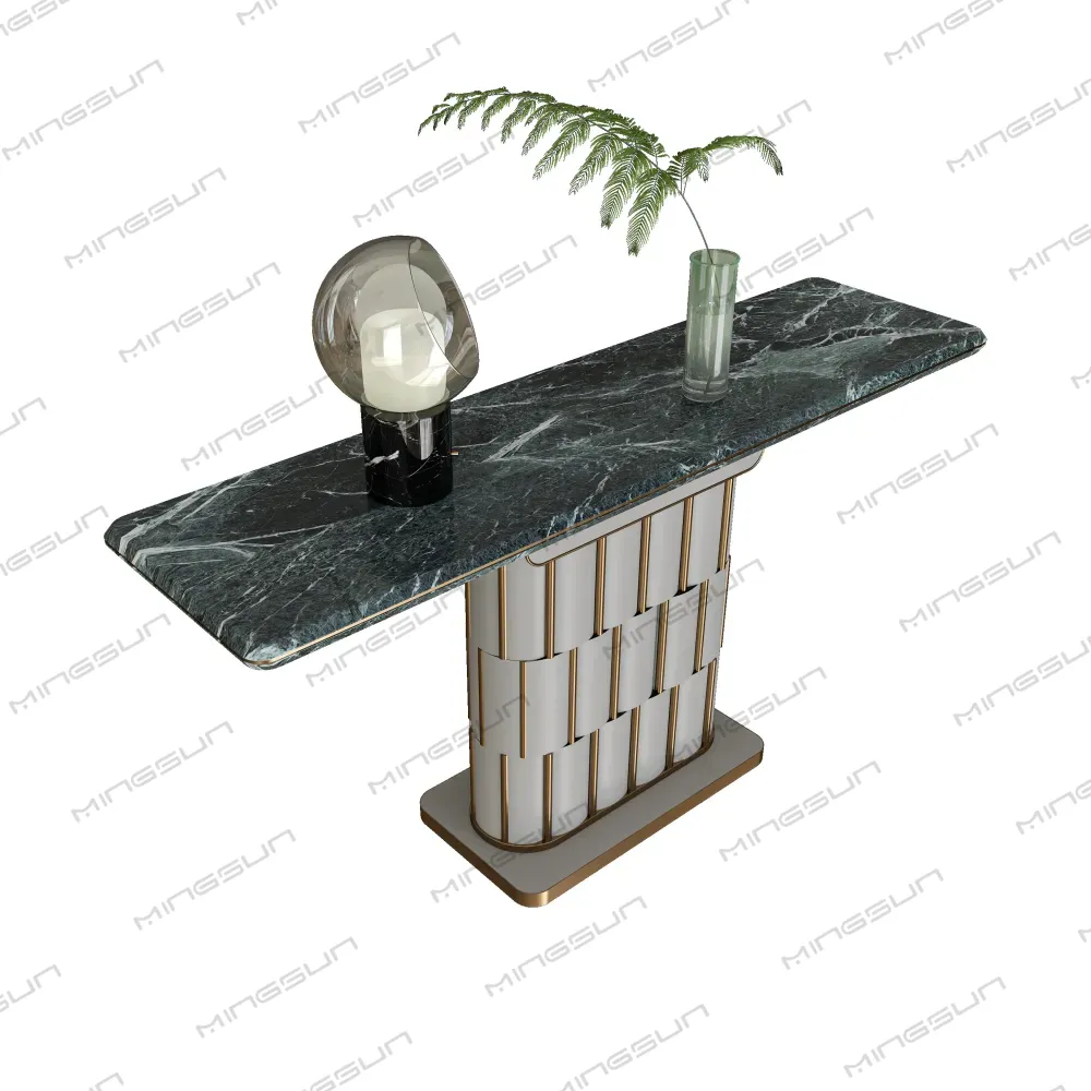 custom commercial furniture marble console table with brushed brass base for club house - MINGSUN custom commercial furniture marble console table with brushed brass base for club house - MINGSUN