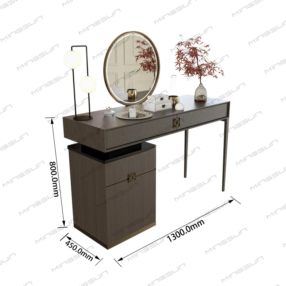 custom-dressing-table-dimensions-1300x800x450mm-dark-wood-finish-with-led-mirror-and-storage - MINGSUN custom-dressing-table-dimensions-1300x800x450mm-dark-wood-finish-with-led-mirror-and-storage - MINGSUN