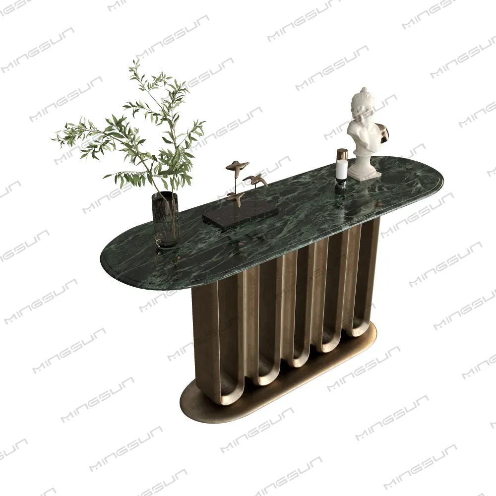 custom hospitality furniture black gold console desk with unique curved stainless steel base - MINGSUN custom hospitality furniture black gold console desk with unique curved stainless steel base - MINGSUN