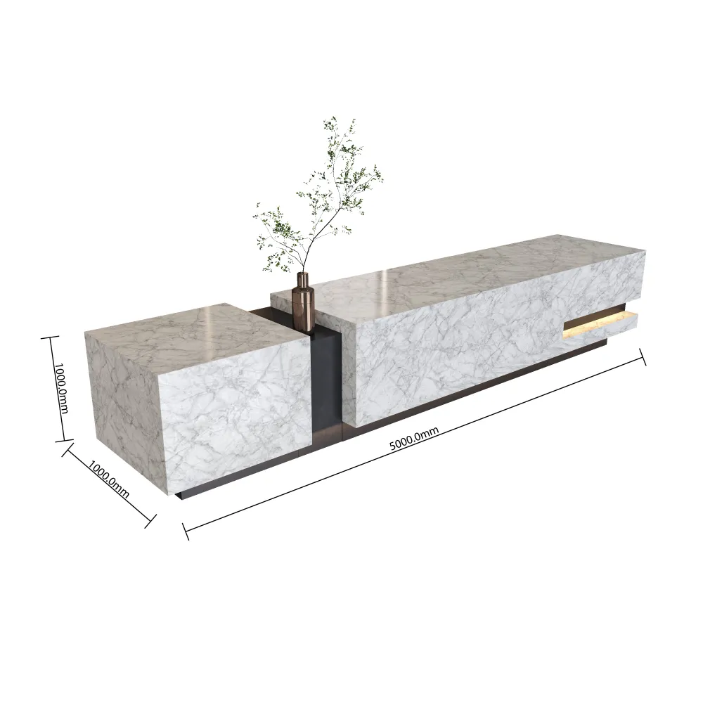 custom white marble reception desk dimensions 5000mm for large lobby area - MINGSUN