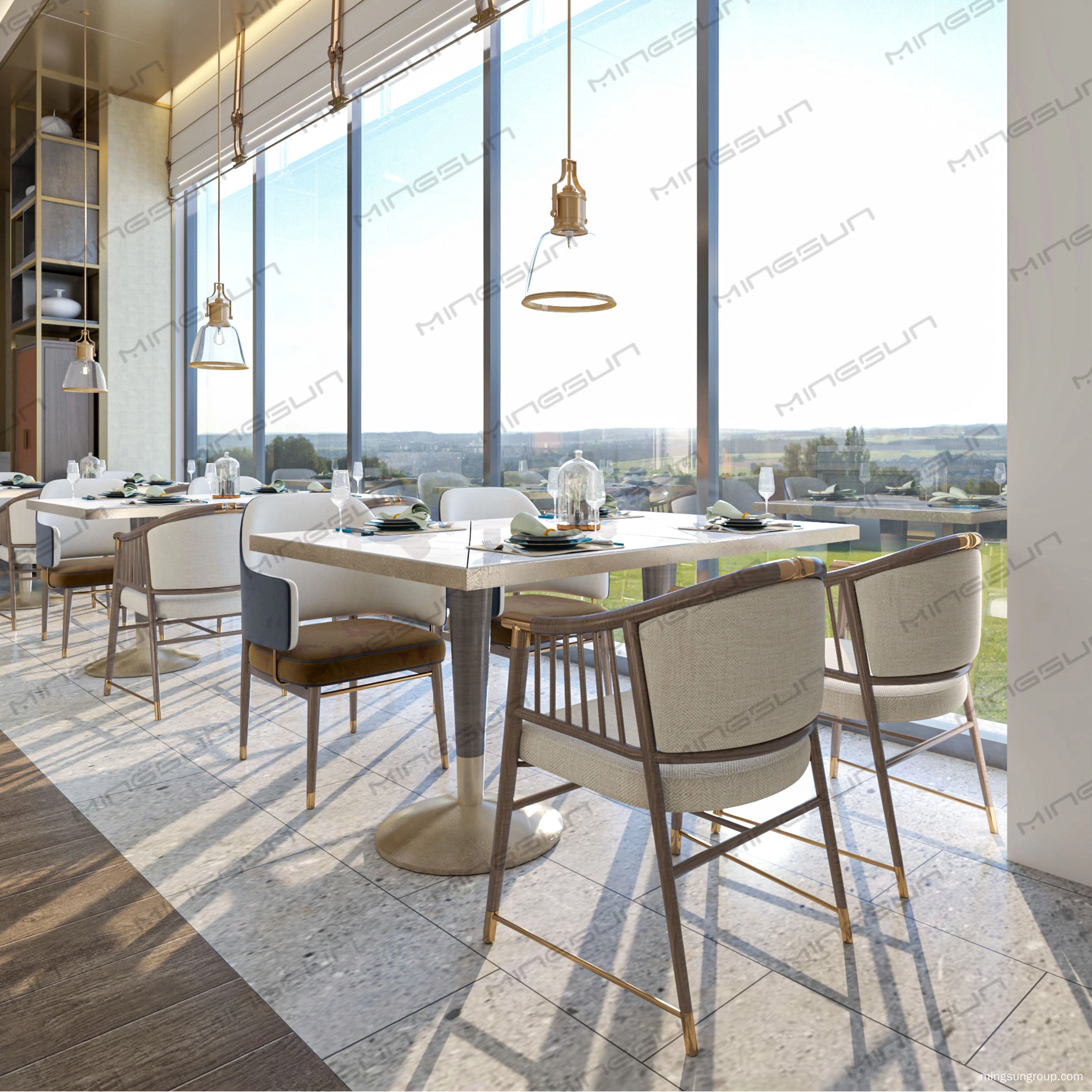 Luxury Hotel Restaurant Furniture Set – Custom Marble Table, Upholstered Chair  (6) - MINGSUN