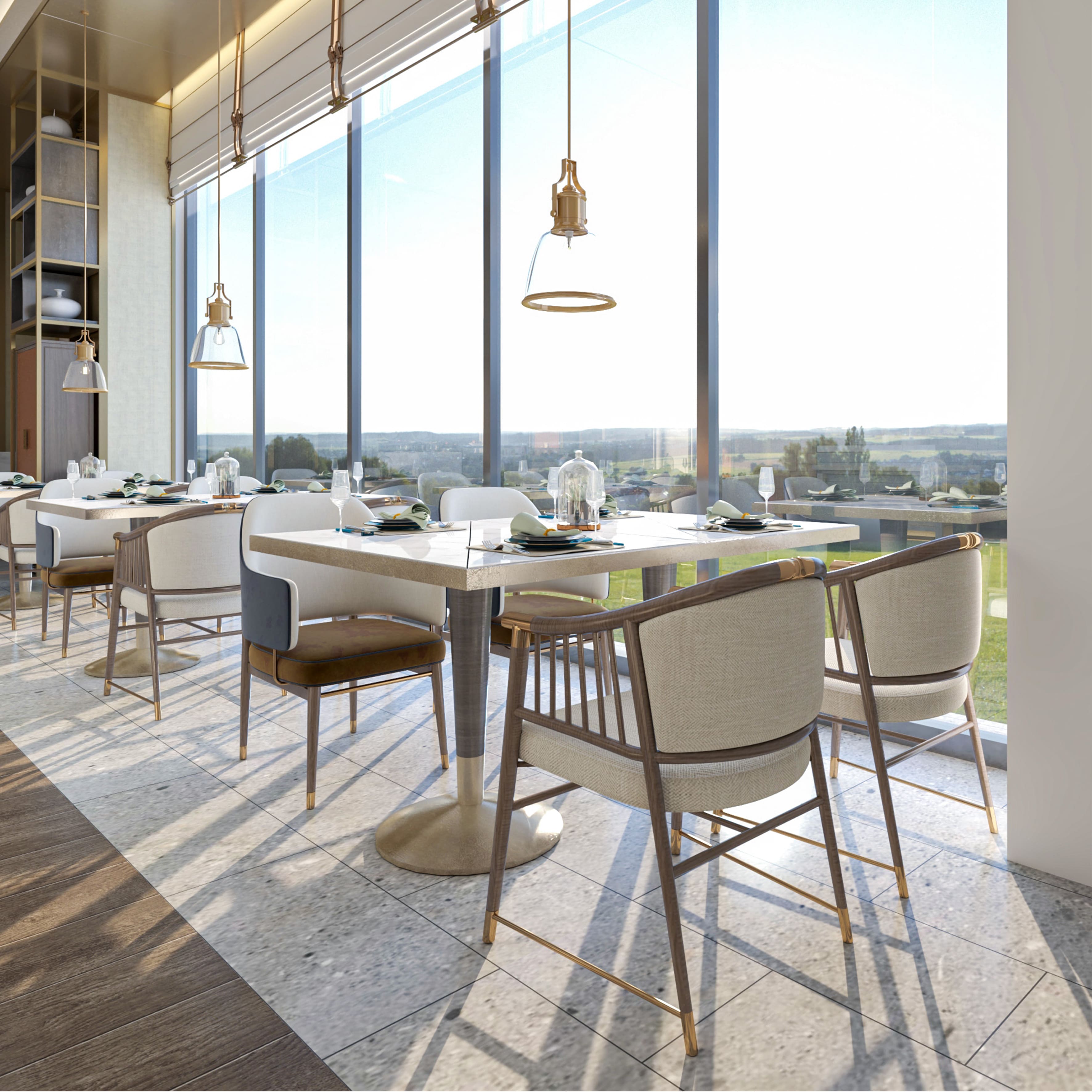 Luxury Hotel Restaurant Furniture Set – Custom Marble Table, Upholstered Chair  (6)