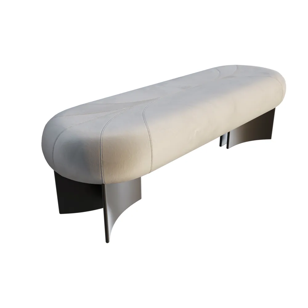 designer-bed-end-stool-premium-white-leather-or-fabric-curved-base-for-luxury-hotels - MINGSUN