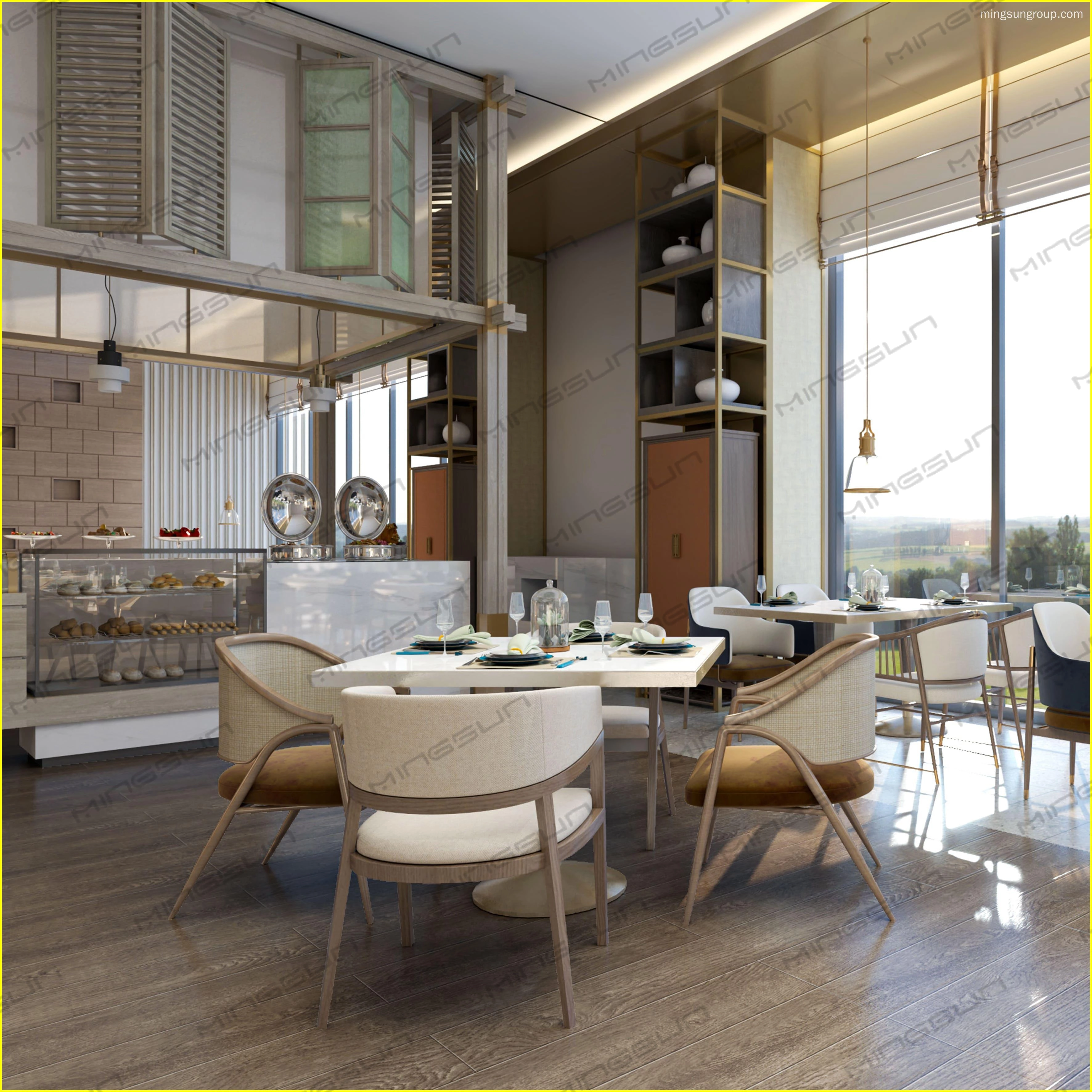 Luxury Hotel Restaurant Furniture Set – Custom Marble Table, Upholstered Chair  (4) - MINGSUN