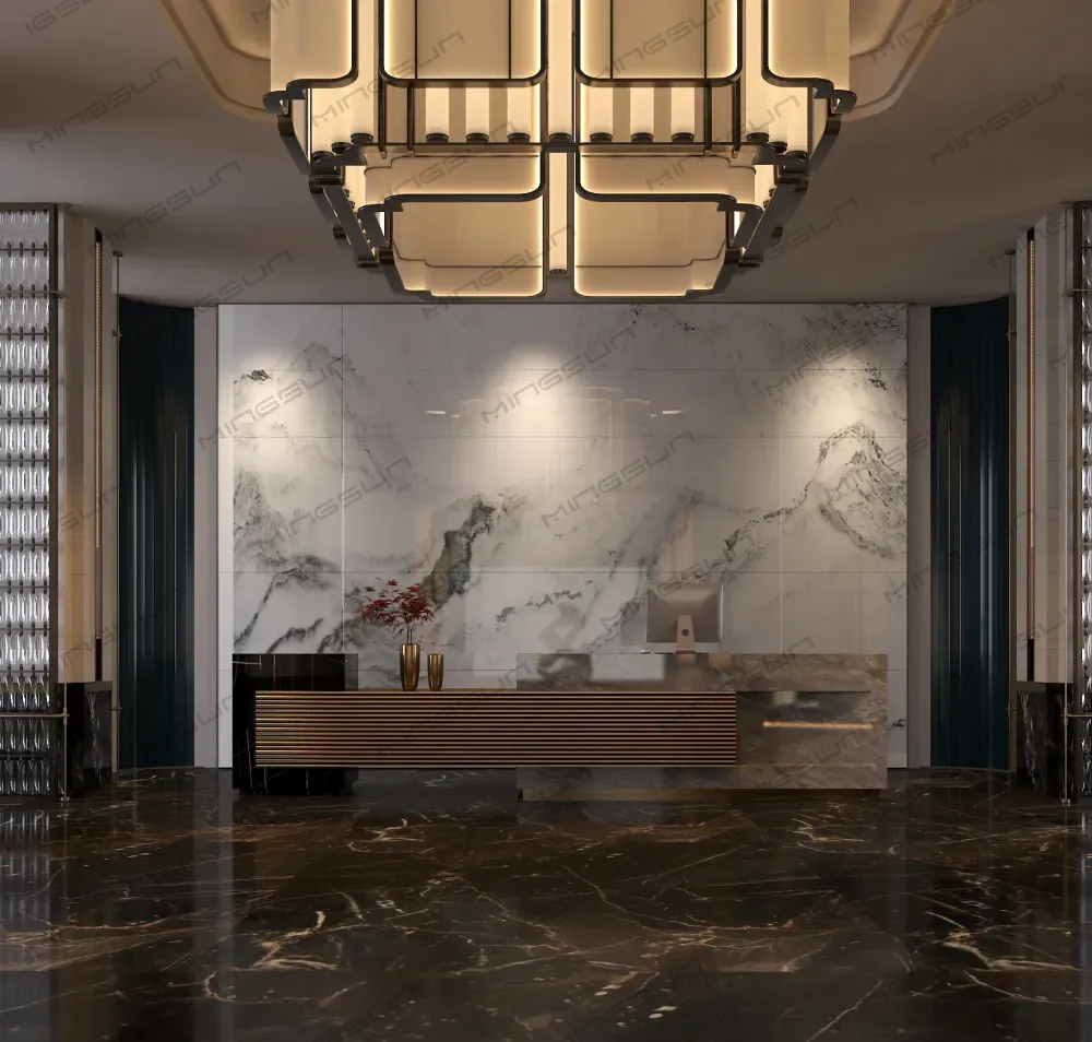 grand-hotel-lobby-reception-area-with-marble-wall-and-chandelier-lighting - MINGSUN