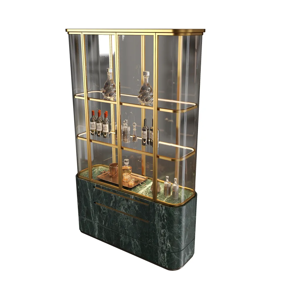 صورة من زاوية علوية لخزانة تخزين نبيذ مصممة تتميز بإضاءة LED مدمجة وأسطح رخامية فاخرة - مينغسون