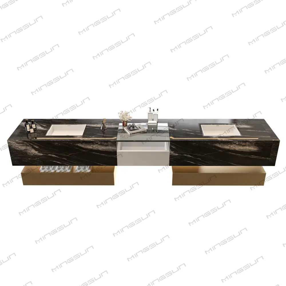 خزانة حمام فاخرة من الحجر الطبيعي المصقول، بإطلالة علوية، مناسبة للشقق الفندقية الراقية، مع مساحة تخزين واسعة - مينغسون خزانة حمام فاخرة من الحجر الطبيعي المصقول، بإطلالة علوية، مناسبة للشقق الفندقية الراقية، مع مساحة تخزين واسعة - مينغسون