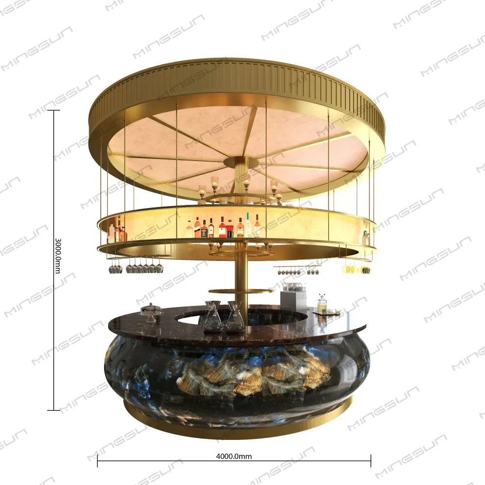 high-end-circular-bar-dimensions-4000mm-by-3000mm-gold-hanging-bottle-display - MINGSUN high-end-circular-bar-dimensions-4000mm-by-3000mm-gold-hanging-bottle-display - MINGSUN