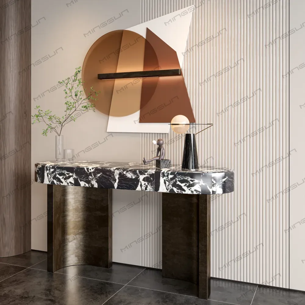 high end entrance console table nero marquina marble top for boutique hotel foyer - MINGSUN high end entrance console table nero marquina marble top for boutique hotel foyer - MINGSUN