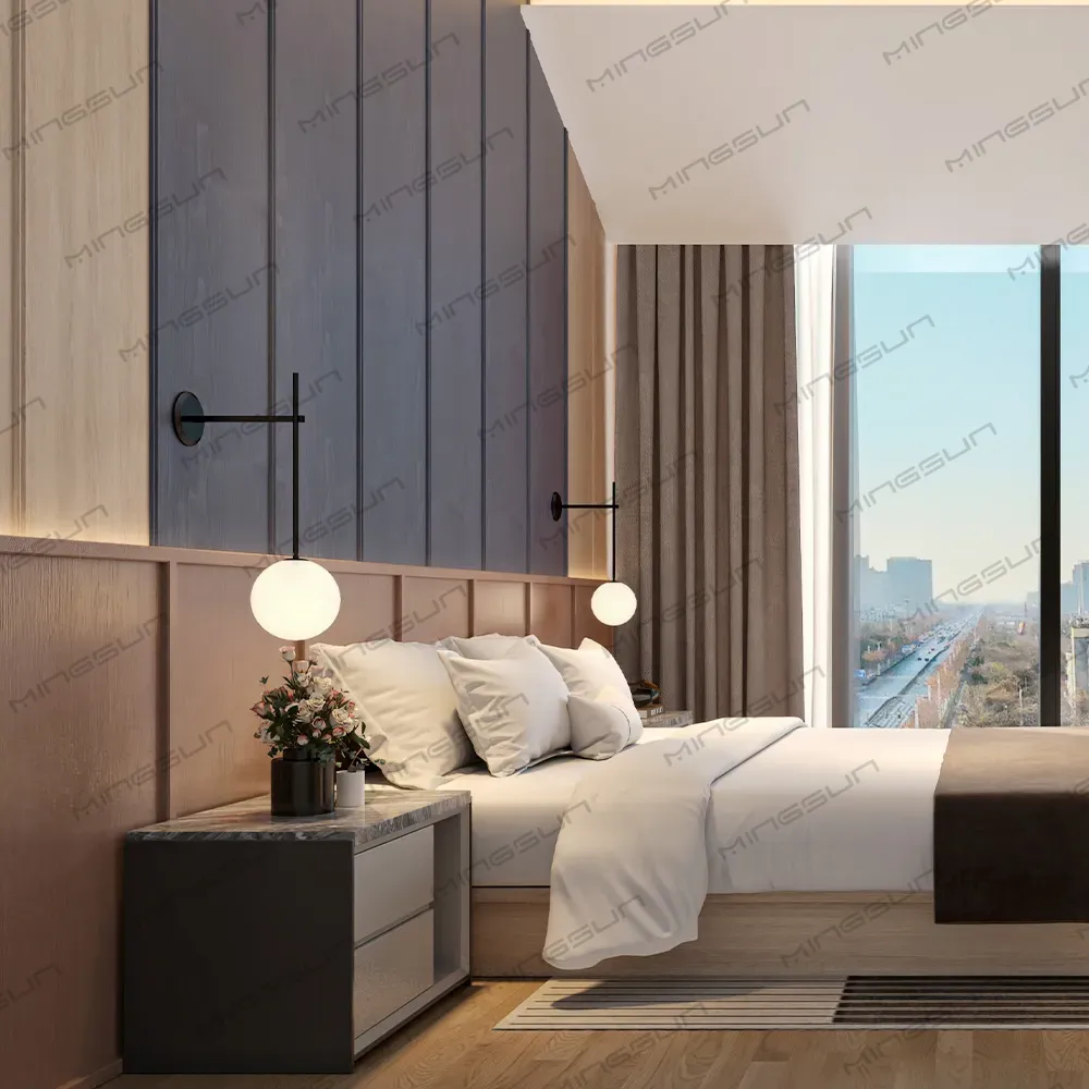 high-end-hotel-bedroom-with-coordinated-nightstand-and-large-window-view-design - MINGSUN high-end-hotel-bedroom-with-coordinated-nightstand-and-large-window-view-design - MINGSUN