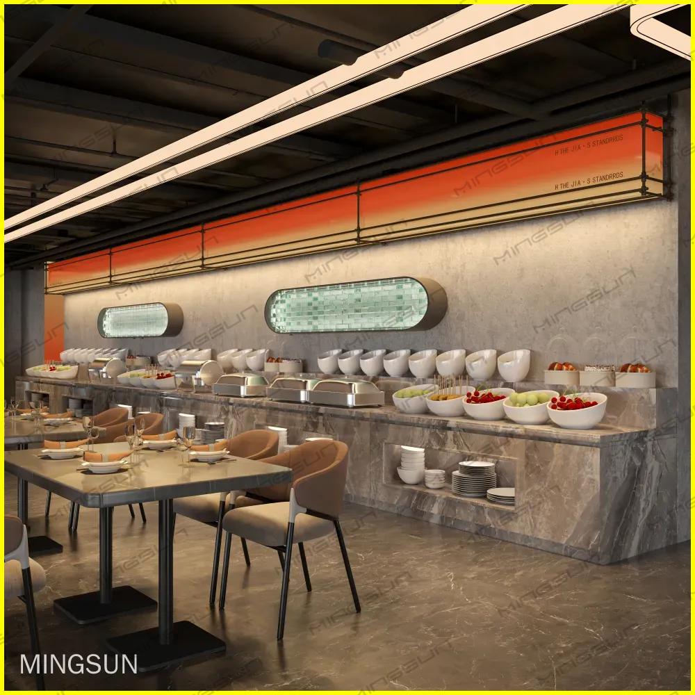 high-end-hotel-dining-space-featuring-long-marble-buffet-line-and-contemporary-furniture - MINGSUN