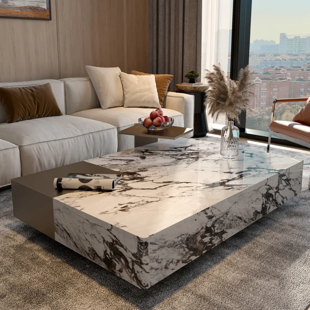 high-end-hotel-living-room-close-up-view-sectional-sofa-marble-coffee-table-modern-side-table - MINGSUN