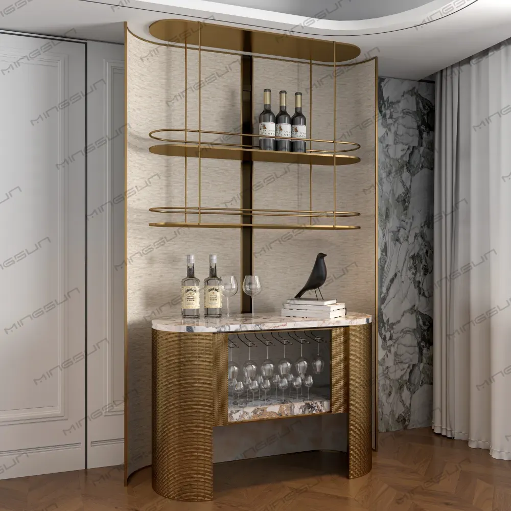 high-end-hotel-lobby-bar-with-curving-gold-shelves-and-marble-finish - MINGSUN