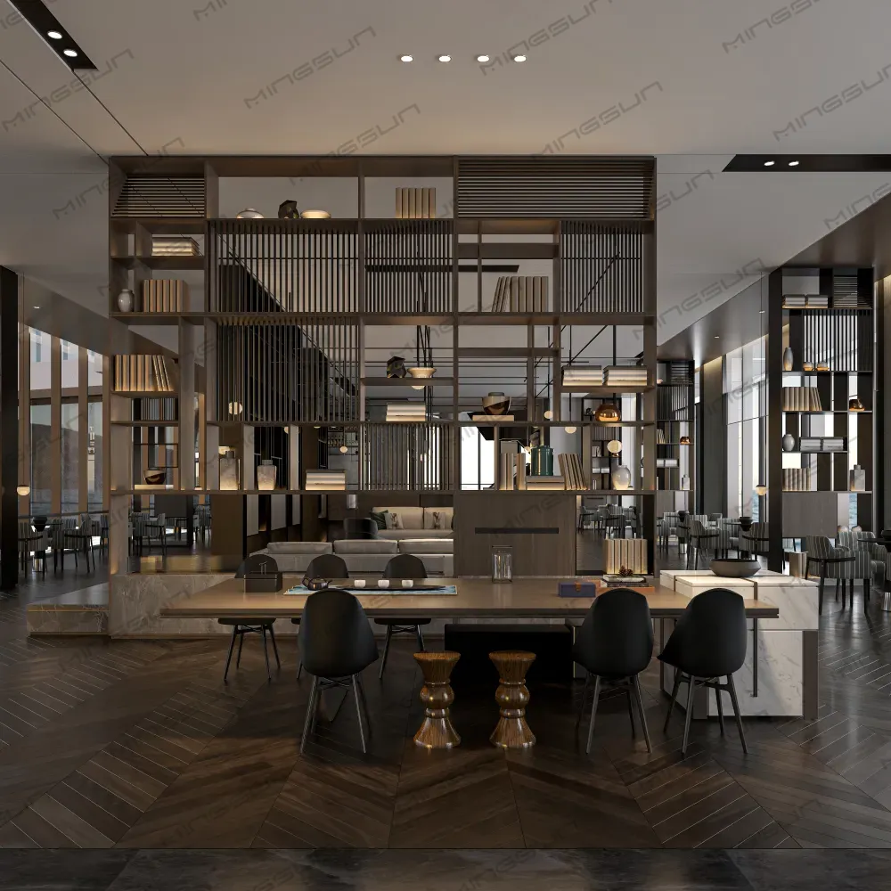 high-end-hotel-lobby-furniture-showcase-featuring-open-shelving-and-ambient-lighting-design - MINGSUN high-end-hotel-lobby-furniture-showcase-featuring-open-shelving-and-ambient-lighting-design - MINGSUN