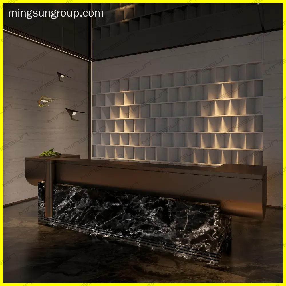 high-end-hotel-lobby-reception-desk-textured-wall-detail-lighting-feature-focus - MINGSUN