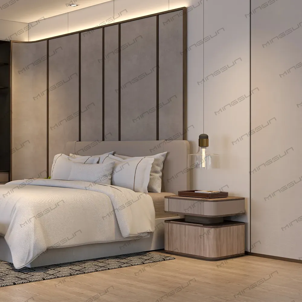 high-end-hotel-suite-with-contemporary-nightstand-and-minimalist-headboard-design - MINGSUN