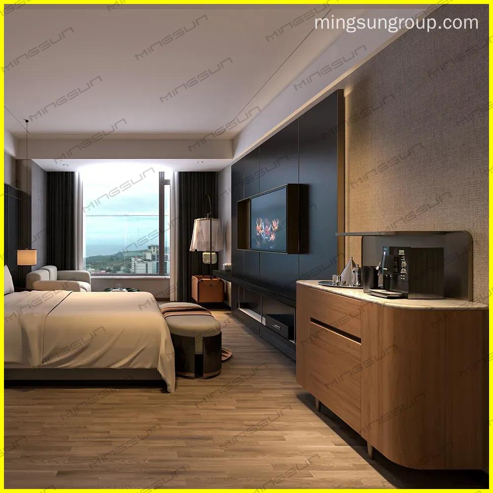 high-end-hotel-suite-with-minibar-cabinet-placed-beside-tv-unit-for-guest-convenience - MINGSUN