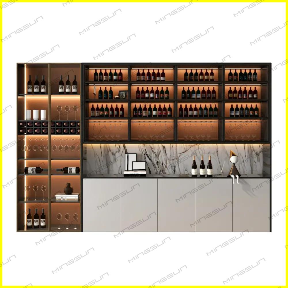 high-end-wine-display-wall-unit-with-glass-shelves-and-ambient-lighting - MINGSUN