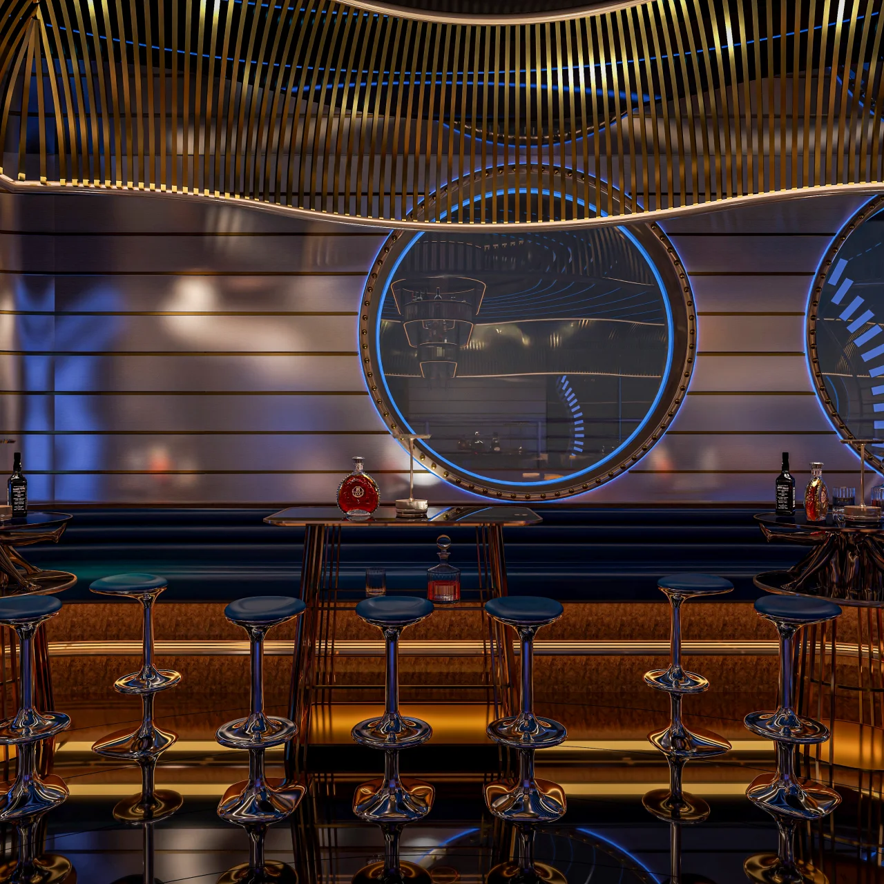 Custom Futuristic Sculptural Bar System | Themed Nightlife Furniture