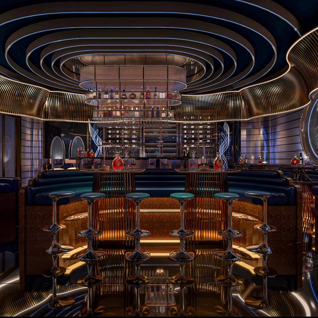 Custom Futuristic Sculptural Bar System | Themed Nightlife Furniture