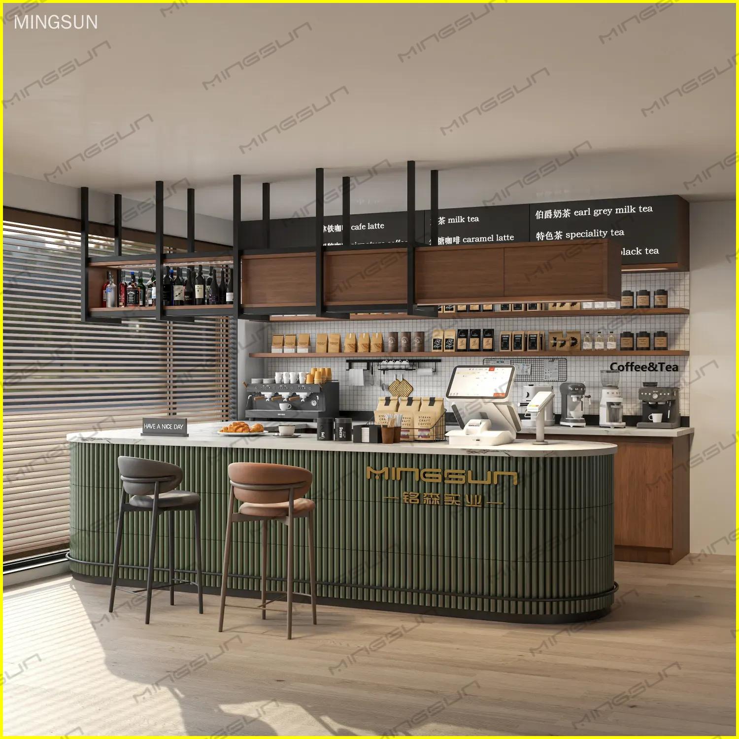 hotel-boutique-cafe-bar-with-wood-shelves-menu-board-and-stools - MINGSUN