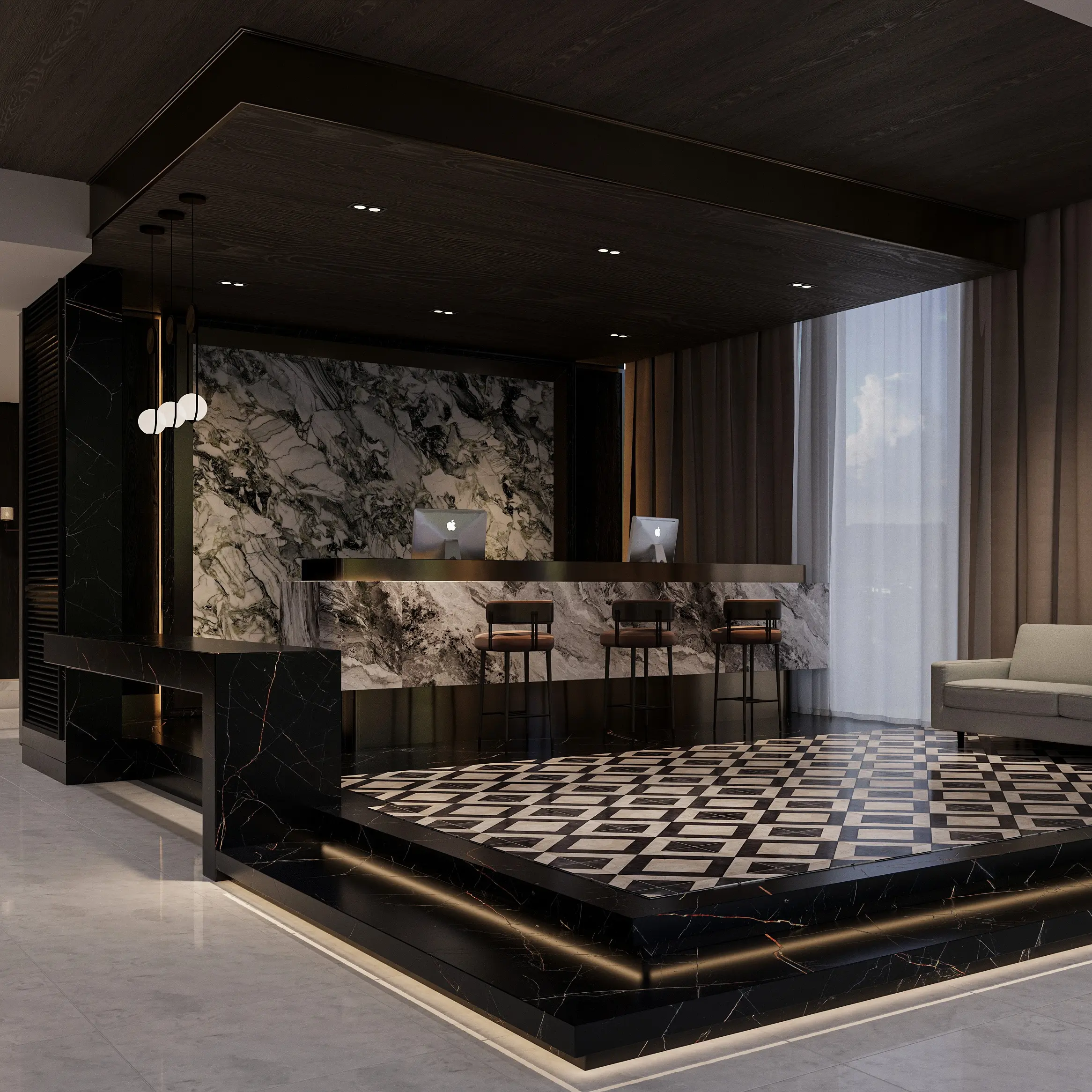 Modern Hotel front desk furniture with marble accents. - MINGSUN