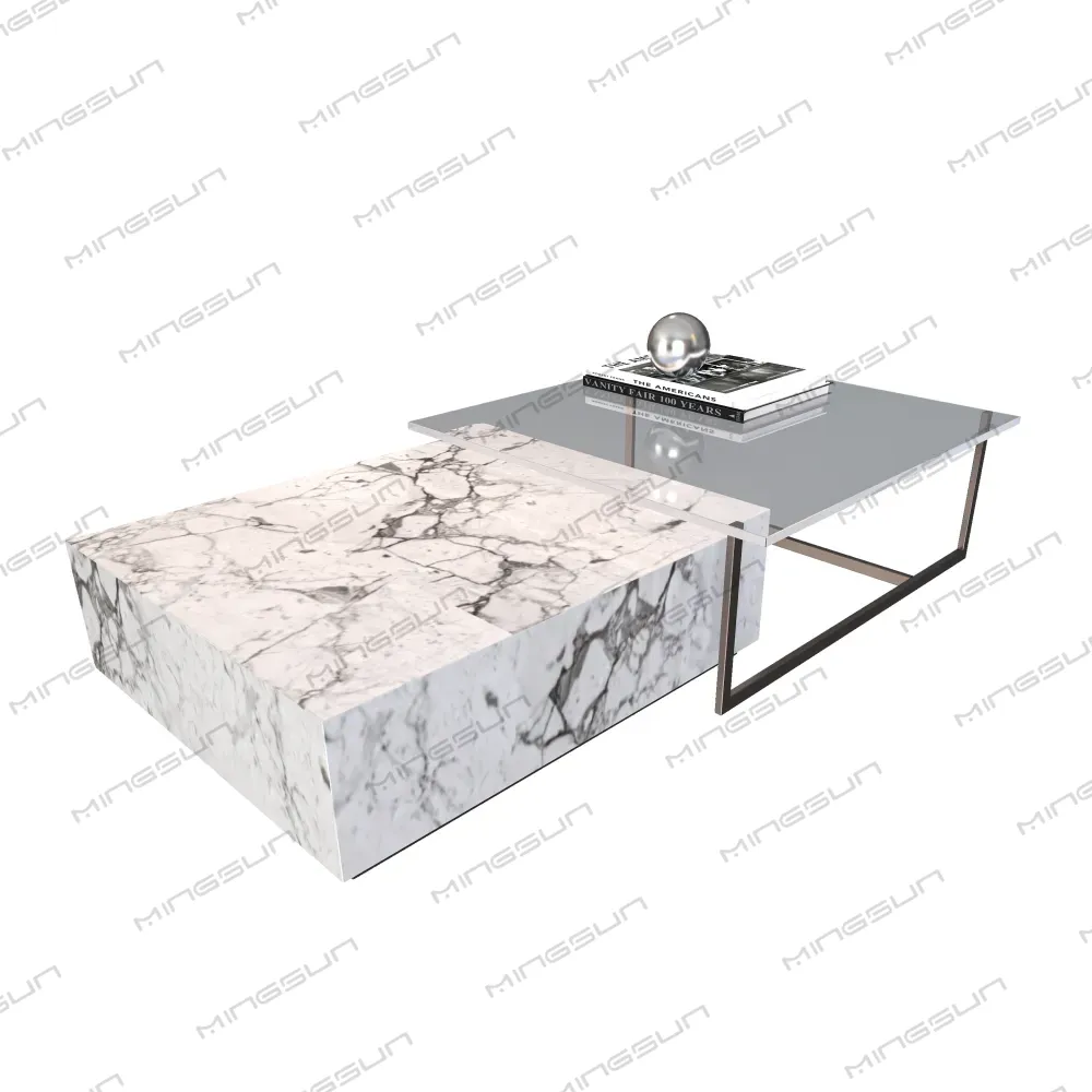 low profile stone texture center table for boutique apartment reception - MINGSUN