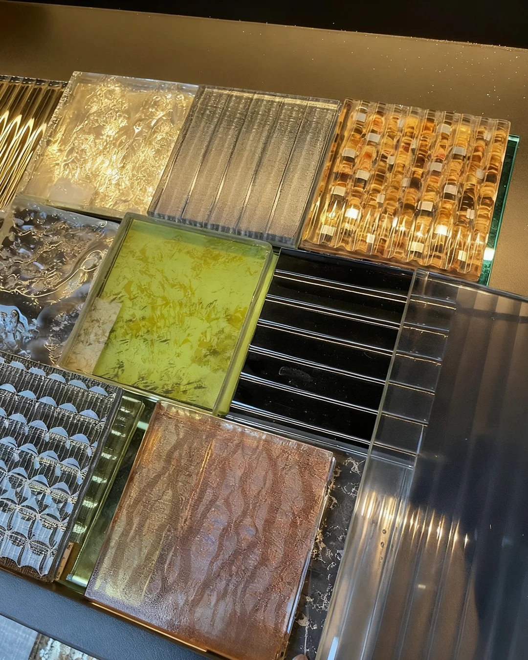 luxury-art-glass-and-metallic-finish-samples-with-embossed-textures-for-hotel-lobby-designs